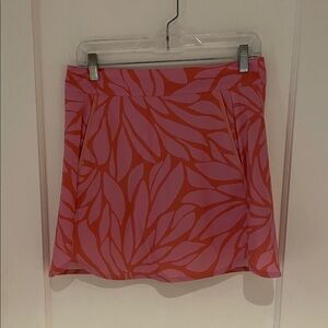 Pink and Coral Leaf Patterned Women's Skort